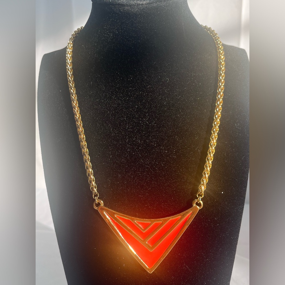 Vince Camuto Gold-Tone Chain Necklace with Coral Colored Enamel Triangle Pendant